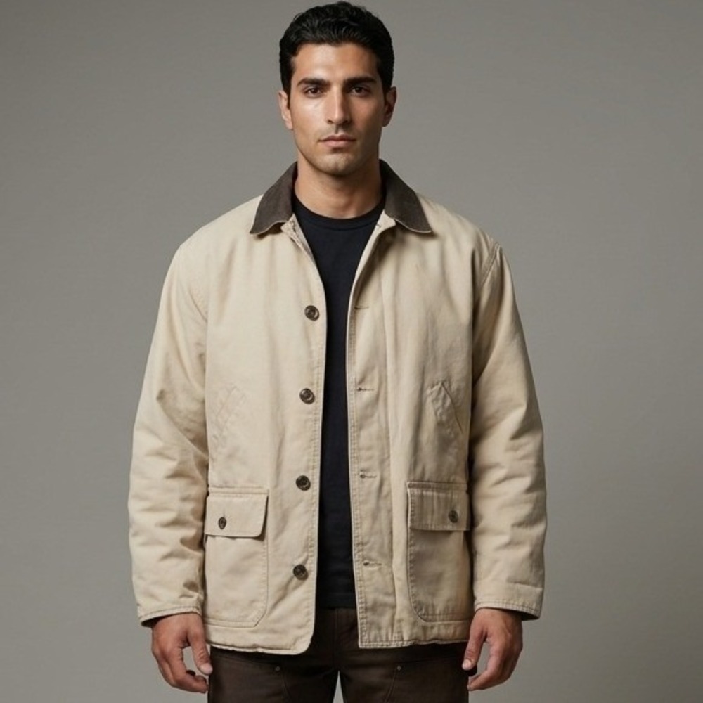 VTG Authentic Gap Clothing Mens M Khaki Cotton Barn Jacket Collar Field Coat y2k